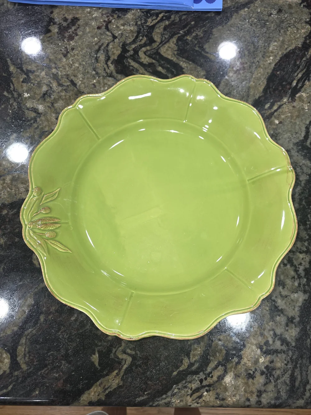 Vintage Barrarte Portuguese Rustic Green Platter Plate With Olive Leaves